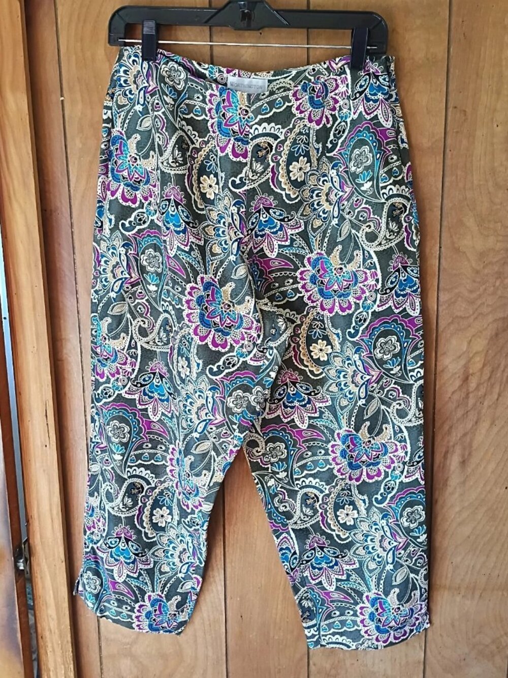 Worthington 100% Silk Paisley Cropped Pants – Size 8, Side Zip